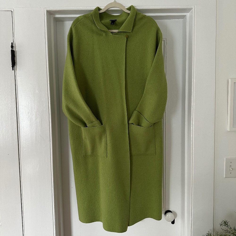 Eileen Fisher Spring Green Boiled Wool Coat: Size XL. - Picture 3 of 13